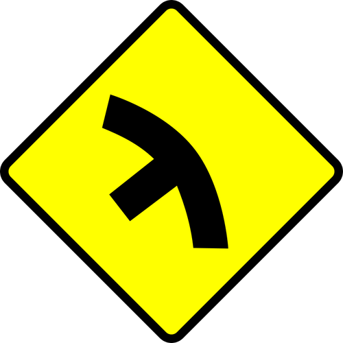 T-junction in curve caution sign vector image