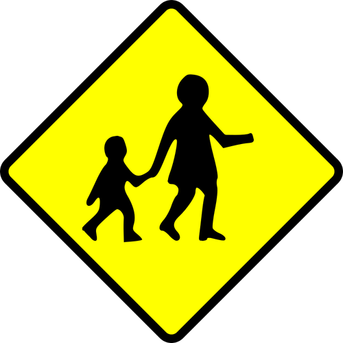 Crianças atravessando o sinal de advertência vector imagem