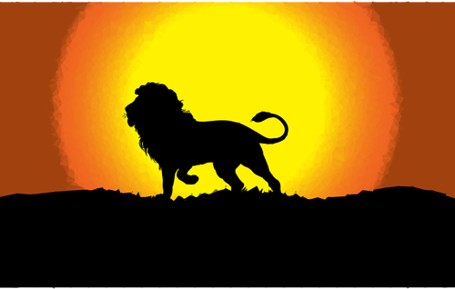 Lev v západu slunce