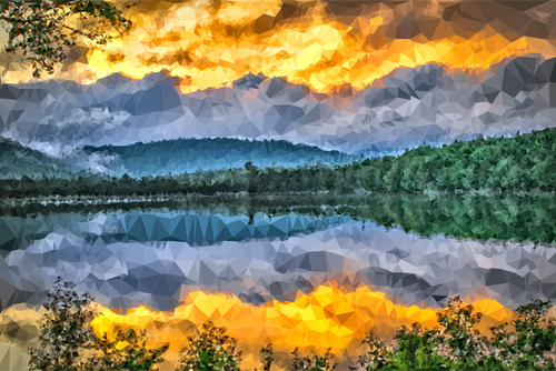 Prismatic uitzicht op lake zonsopgang