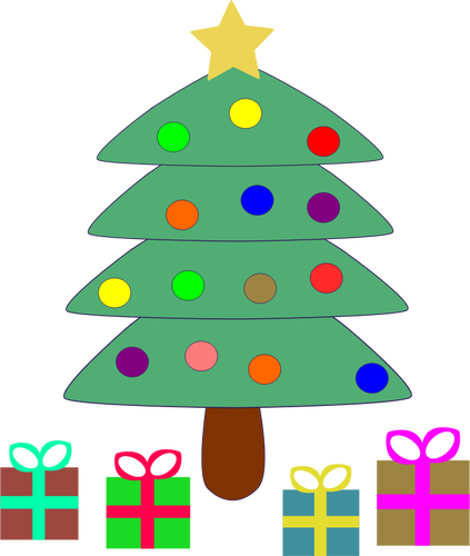 Clipart vetorial do cartoon apresenta-se sob a árvore de Natal