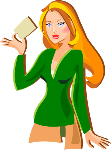Young lady holding card vector illustration