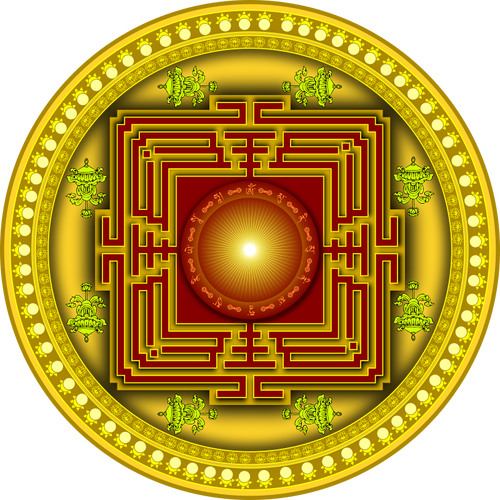 Image du dessin de mandala jaune, rouge et orange