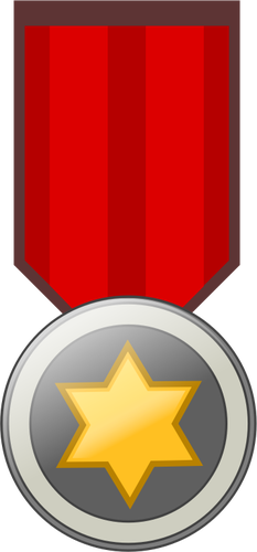 Vector illustration of golden badge on red ribbon