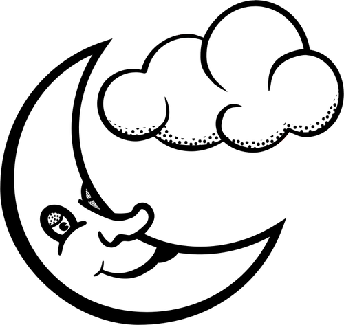 Vector graphics of sleepy moon and cloud