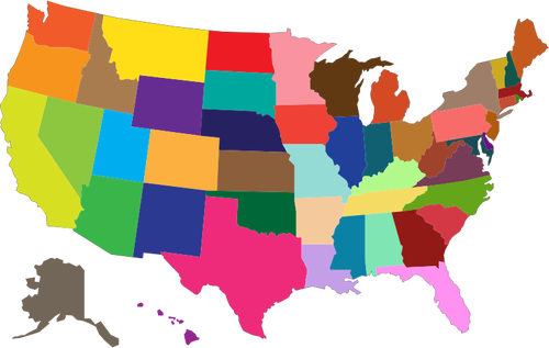 Carte des États-Unis multicolores