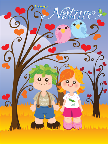 Vector clip art of kids in nature poster