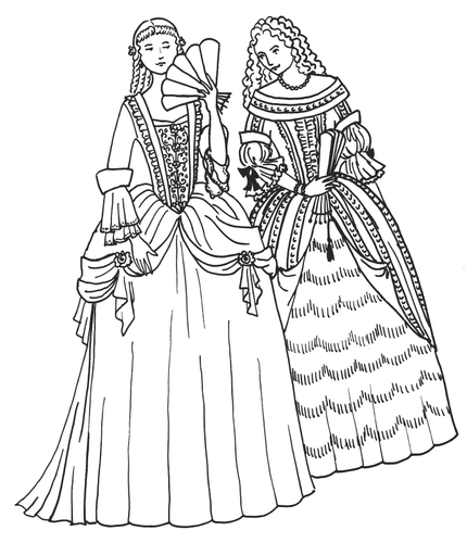 Dos mujeres en vestidos barrocos