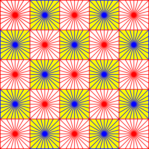Röda och blå rutor mönster skapar en optisk illusion vektorritning