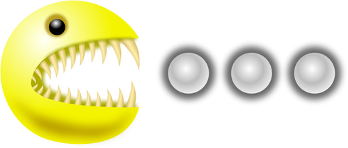 Ilustración de vector de monstruo pacman comiendo píldoras