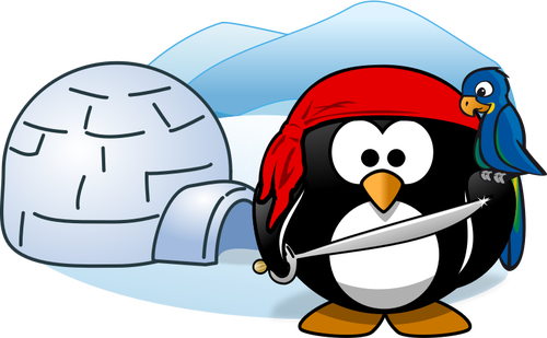 Vector image of pirate penguin in Antartica