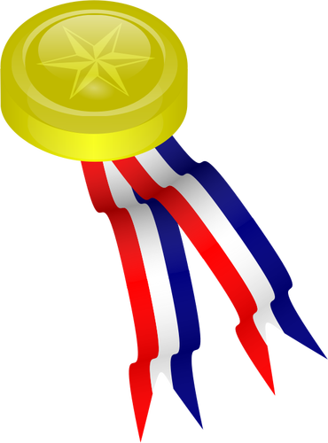 Vector image of gold medallion with red, blue and white ribbon