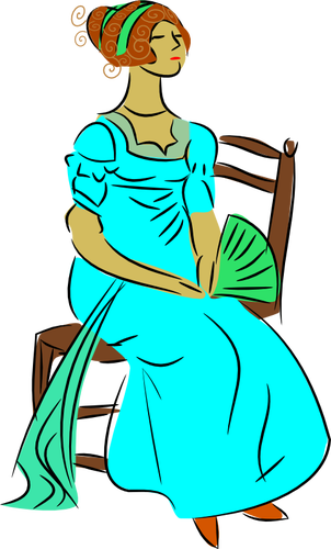 Lady sitting with fan vector clip art