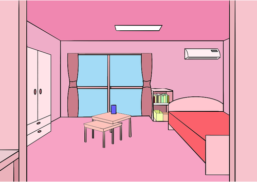 ドアから見たピンク色の部屋のベクトル描画