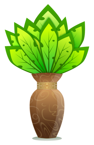 Vector graphics of brown vase with large green leaves