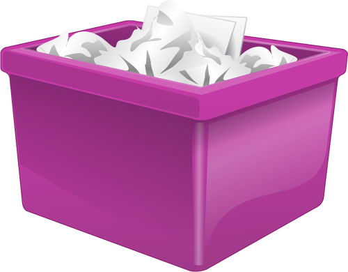 Purple plastic box filled with paper vector image
