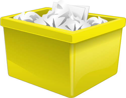 Žlutá plastová krabice naplněné papíru vektorové grafiky