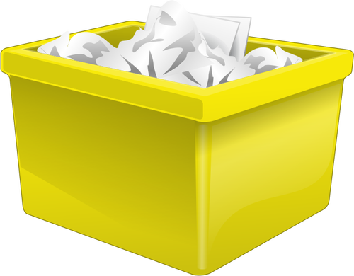 Yellow plastic box filled with paper vector graphics