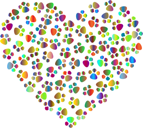 Coeur coloré avec empreintes de patte