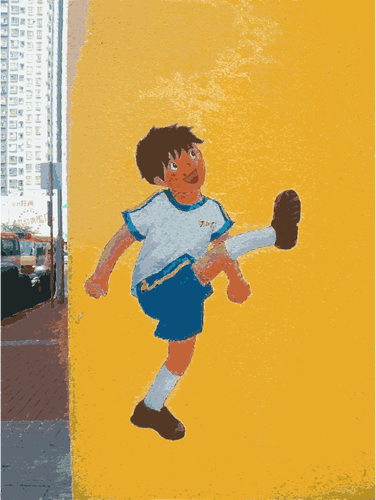 Vektori clip art poika pelaa jalkapallo seinämaalaus piirustus