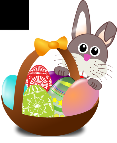 Bunny behind Easter eggs basket vector illustration