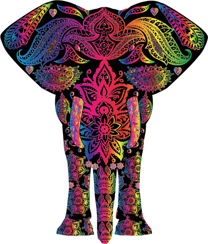 Sateenkaaren kukkakuvioinen elefantti