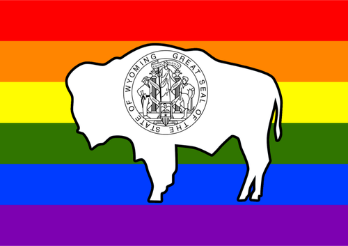 Rainbow and Wyoming flag