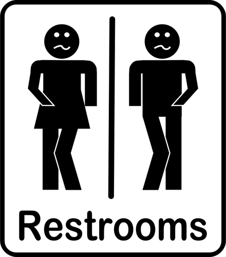 Vector clip art of comic black male and female rectangular toilet signs