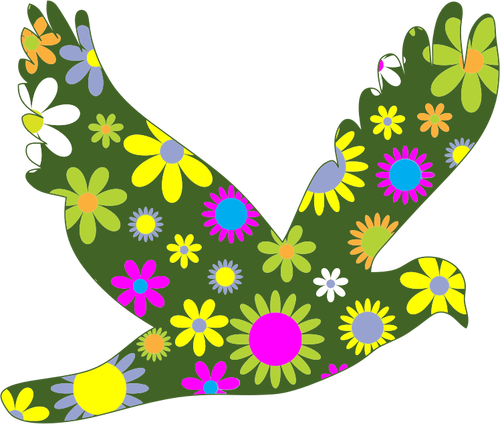Retrô pássaro floral de desenho