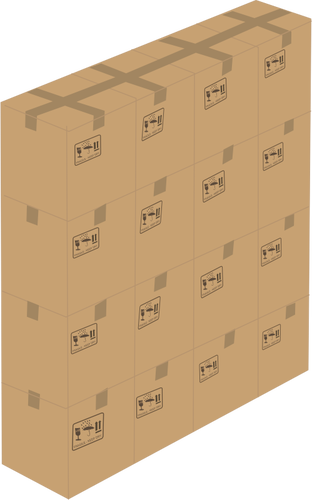 Vector illustration of 16 closed boxes stacked up 4x4