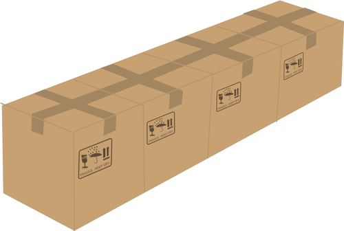 De 4 cajas de cartón selladas uno junto al otro dibujo vectorial
