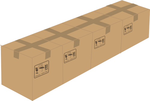 Vector drawing of 4 sealed cardboard boxes next to each other