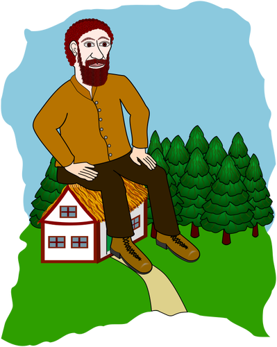 Giant sitting on a house vector drawing