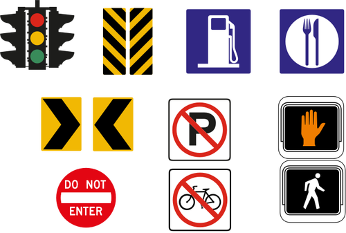 Vector drawing of selection of traffic road signs in color