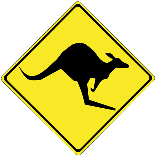 Känguru på väg försiktighet underteckna vektorbild