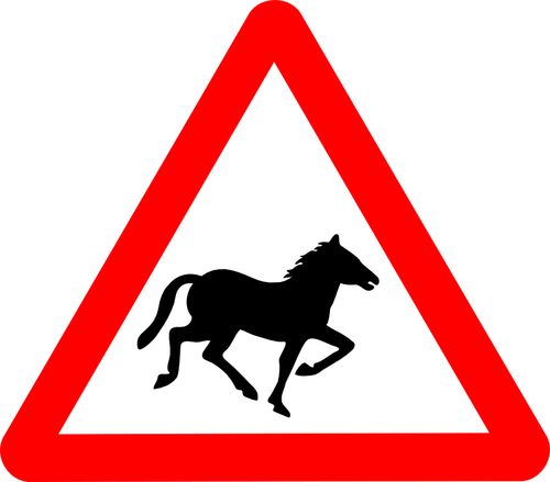 Caballo en carretera vector de señal de advertencia