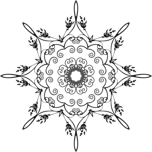 מנדלה פרחוני שחור על גבי לבן