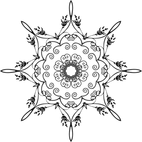 Mandala de flores en blanco y negro