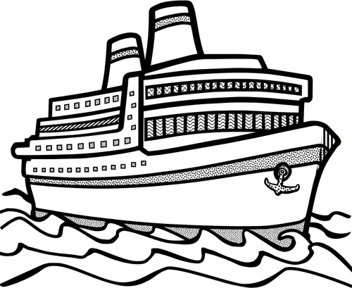 Line art vector drawing of large cruise ship