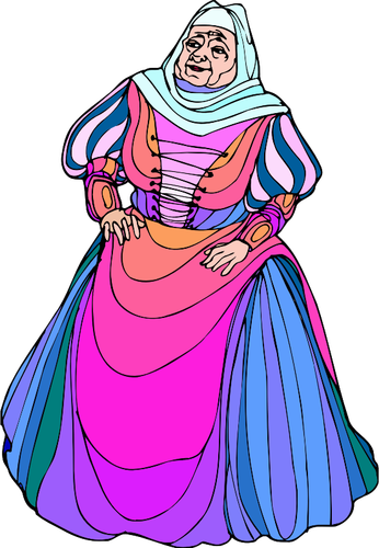 Gammal kvinna i färgglada klänning