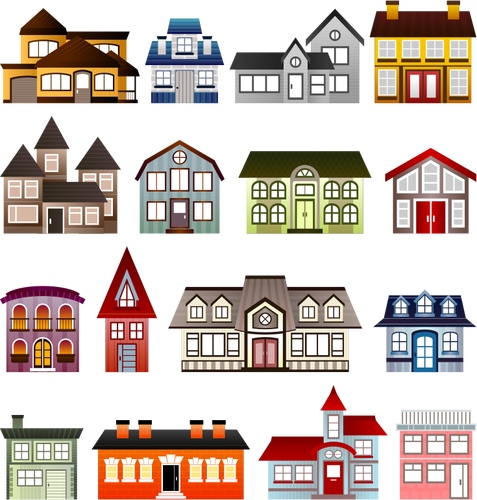 Immagine di vettore di insieme di case variopinte