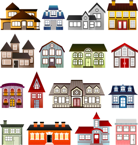 Vector de la imagen de conjunto de casas de colores