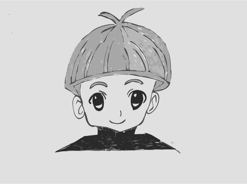 Vector clip art of small manga boy drawing