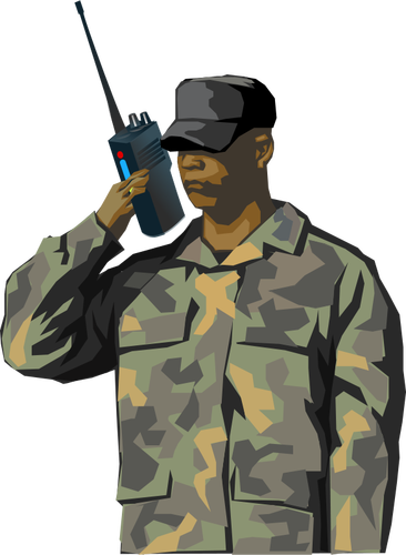 Soldier with walkie-talkie radio vector image