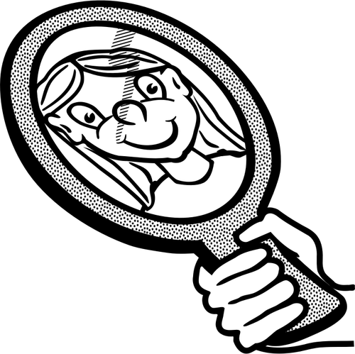 Vector clip art of kid holding a hand mirror