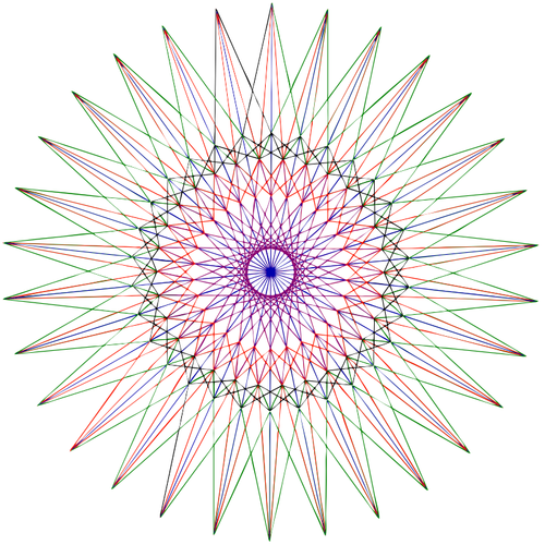Vektorigrafiikka piirretystä abstraktista värikkäästä tähdestä