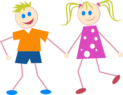 Stick Figure Kids in colorful clothes vector image