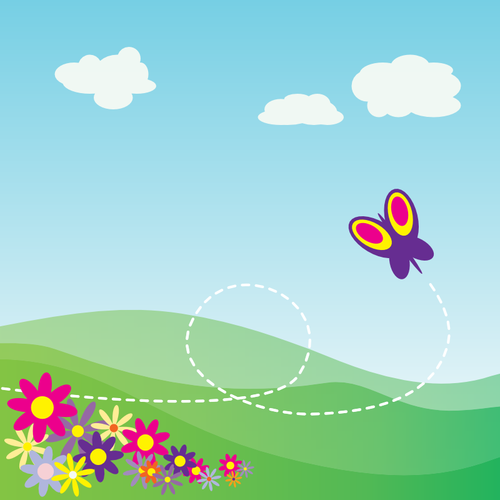 Бабочки Летающие в поле цветы векторное изображение