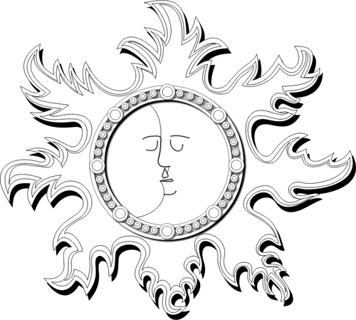 Contur vectorial ilustrare a soarelui şi a lunii