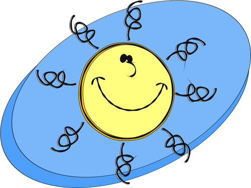 Vector graphics of smiling sun with thin hair